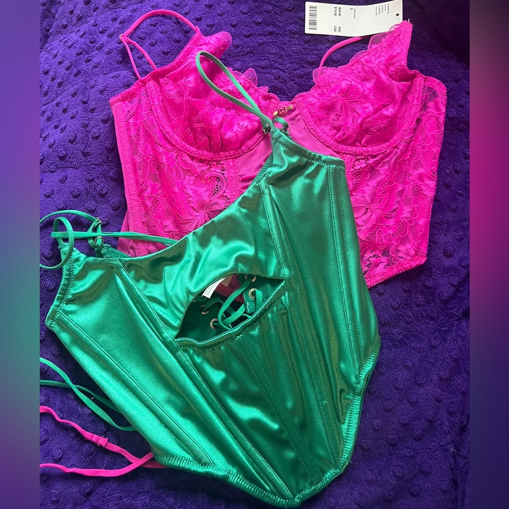 UO out from under pink and green bustier bundle